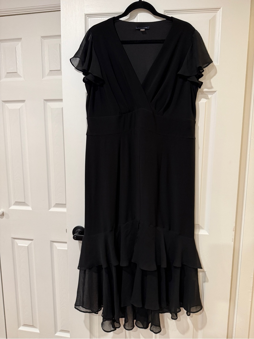 Tommy Hilfiger Black V-Neck Midi Dress with Ruffle Hem